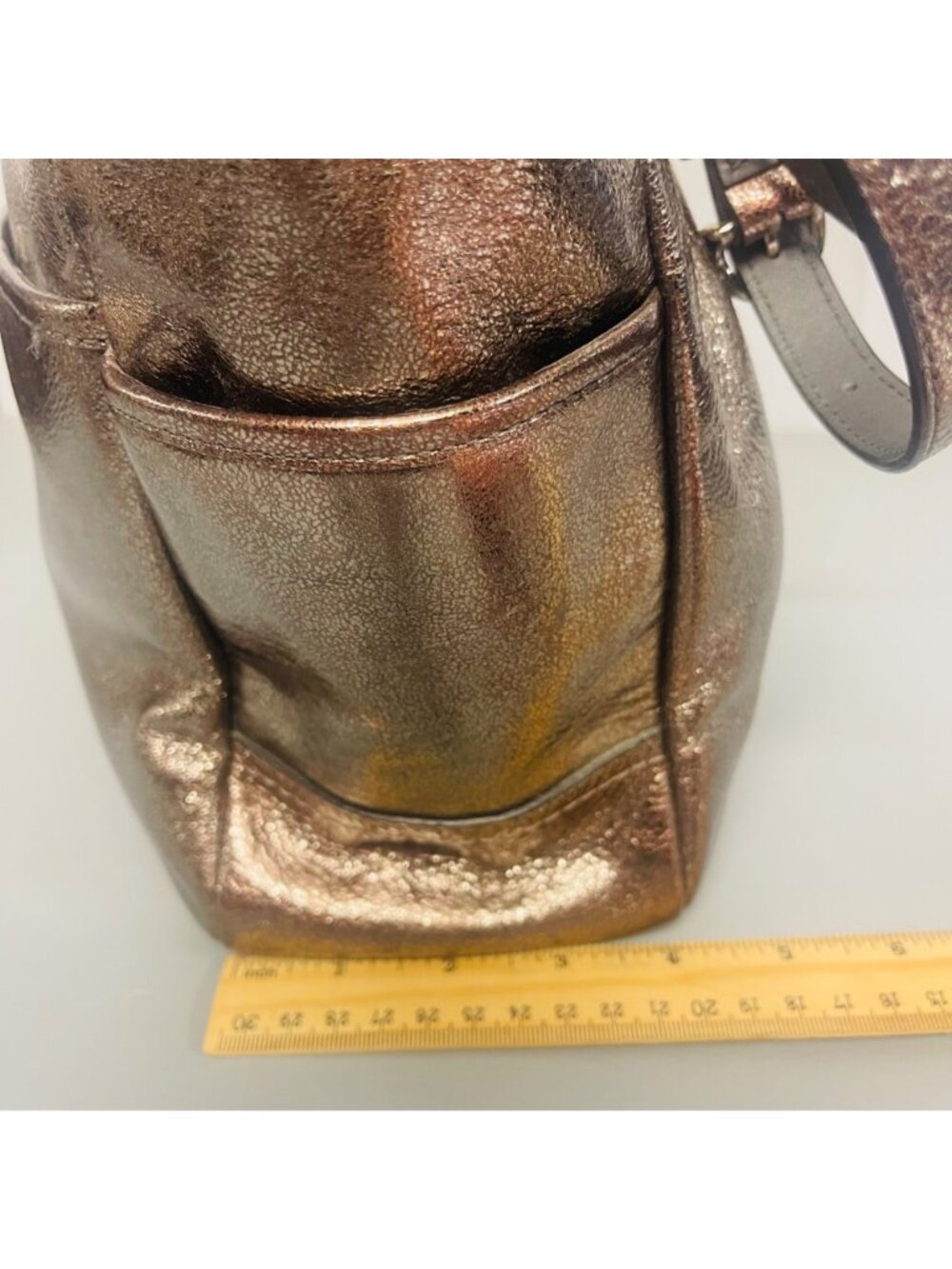 Coach Gallery F17721 Metallic Pewter Leather East West Tote Shoulder Bag Purse - Picture 15 of 16